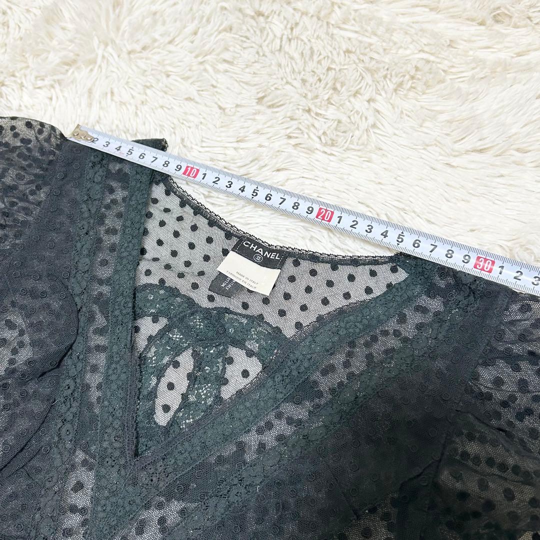【美品】CHANEL シャネル ココマーク レース ブラウス 半袖 34