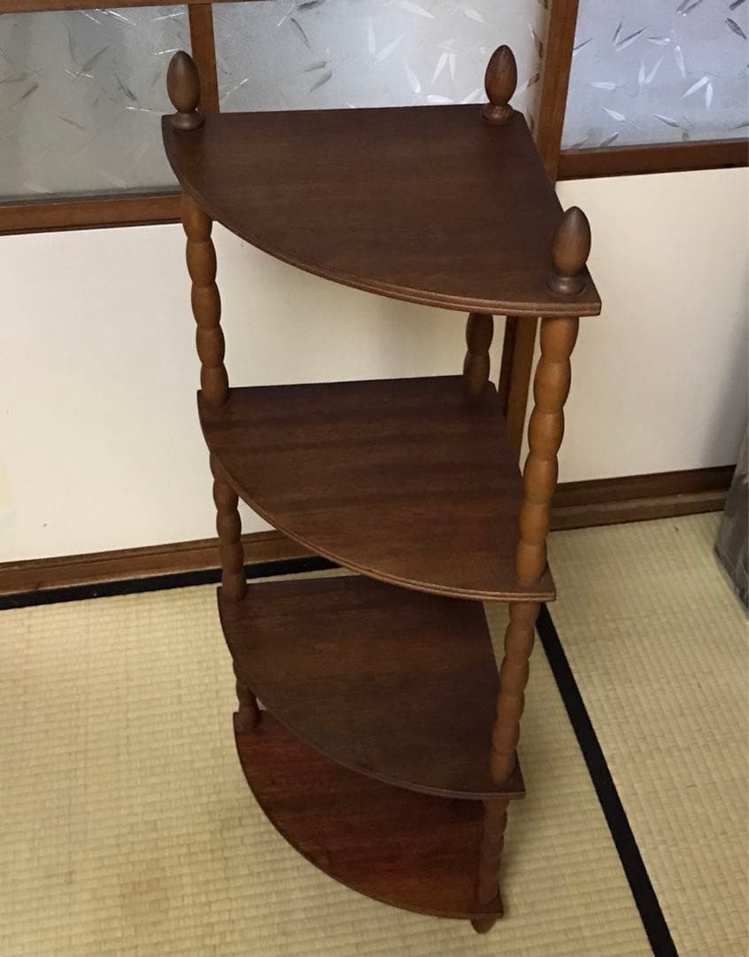 昭和レトロ　木製　4段　三角 コーナーラック　飾り棚