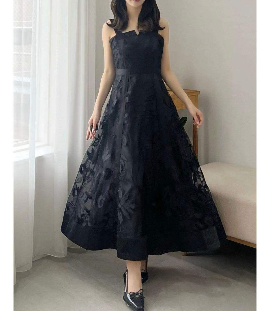 カットワークレースキャミワンピース ブラック