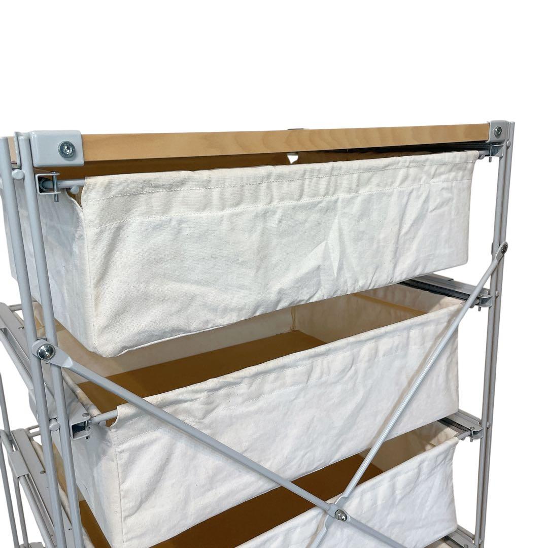 無印良品　スチールユニットシェルフ　4段帆布バスケット　木製天板　MUJI