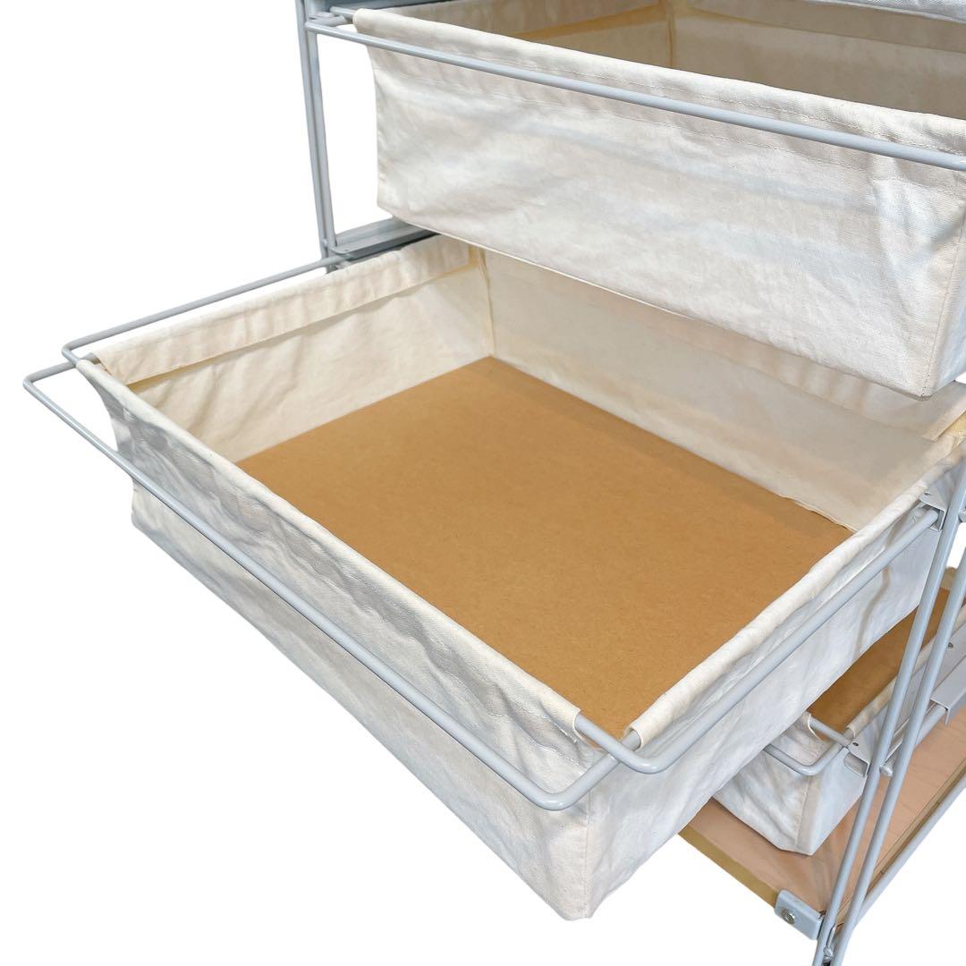 無印良品　スチールユニットシェルフ　4段帆布バスケット　木製天板　MUJI