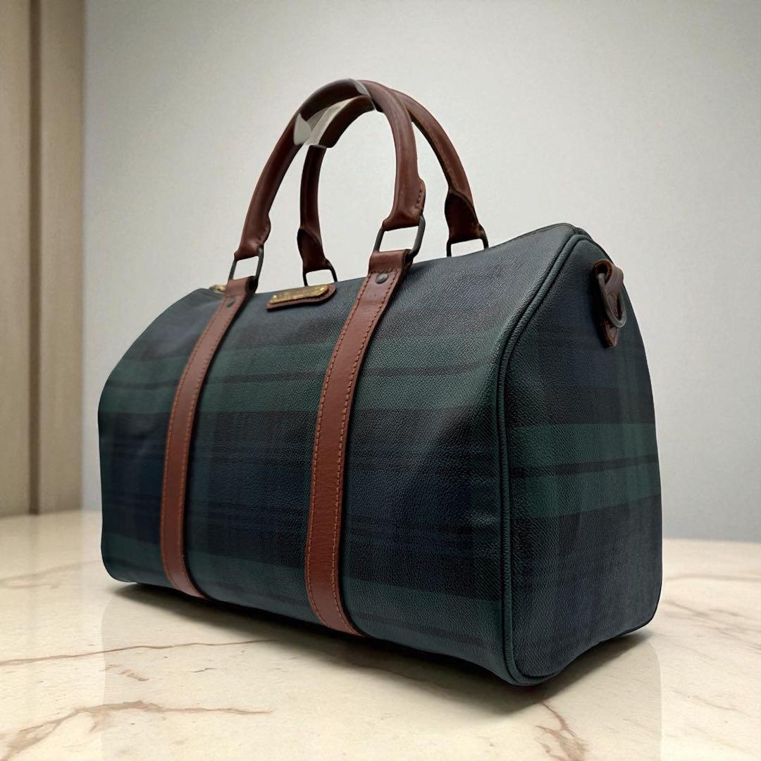 美品 ポロラルフローレン ミニボストン バッグ グリーン チェック柄