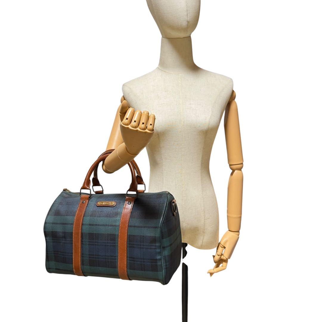 美品 ポロラルフローレン ミニボストン バッグ グリーン チェック柄