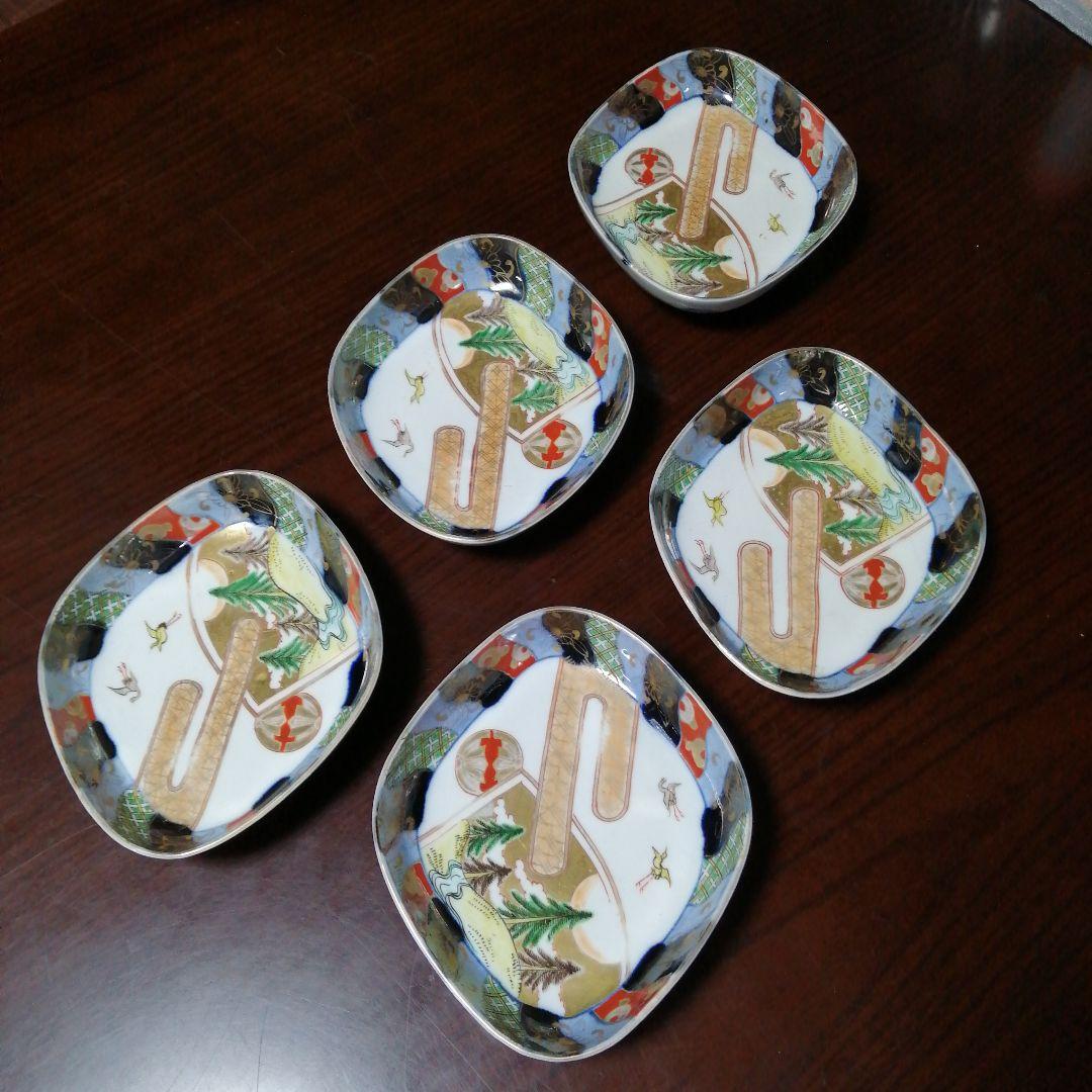 伊万里　金彩錦菱形皿　5枚　16.8cm　明治〜大正期