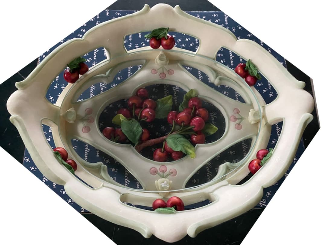 さくらんぼ 陶器 皿 チェリー プレート フルーツ 飾り皿 ロココ 姫 メルヘン