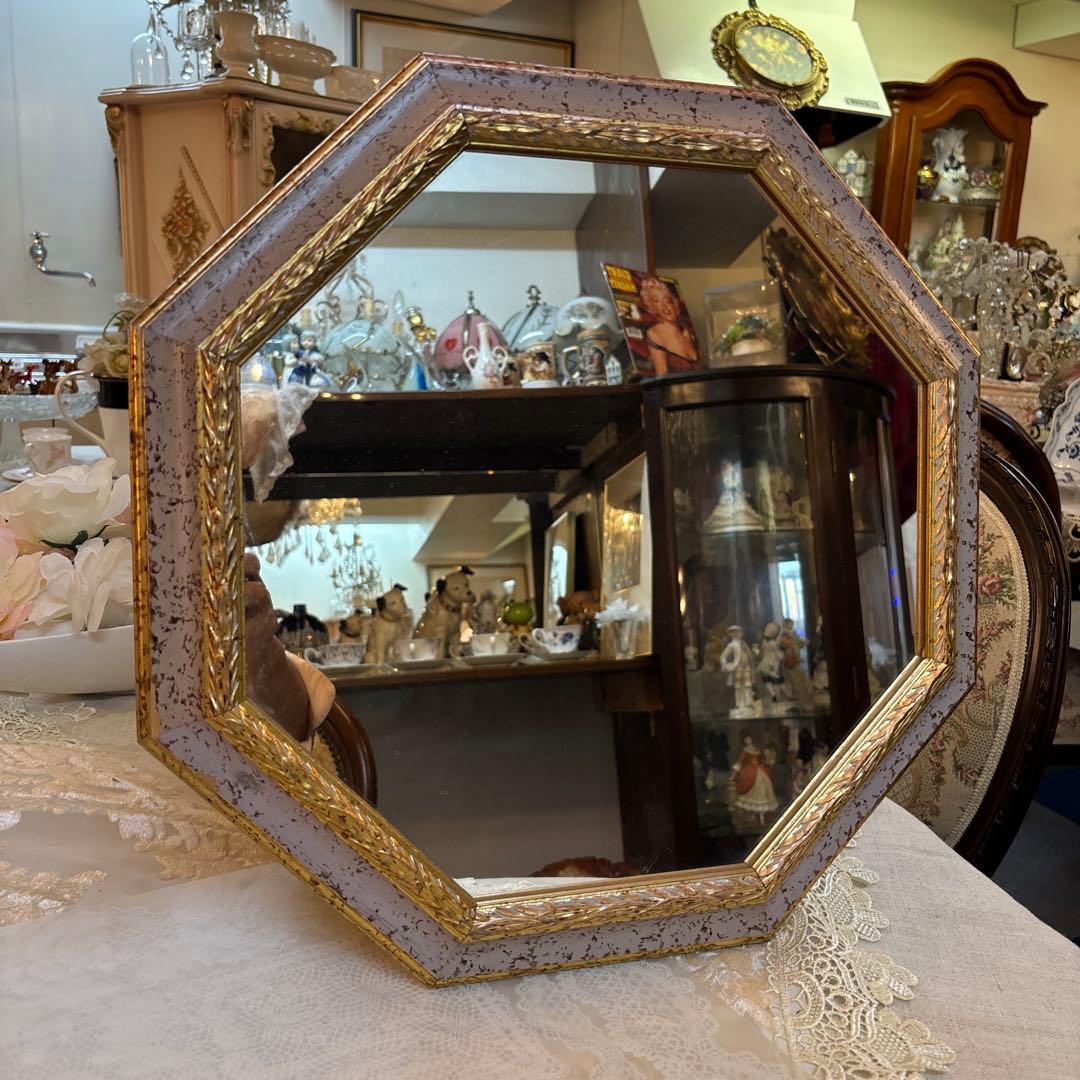 イタリア製金色装飾八角鏡
