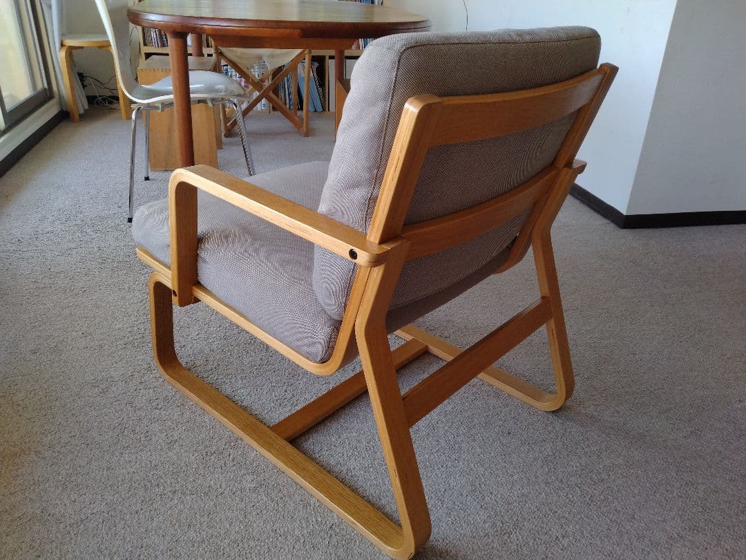 【良品】MUJI無印 ダイニングソファチェアオーク材/リビングでもつかえる茶②