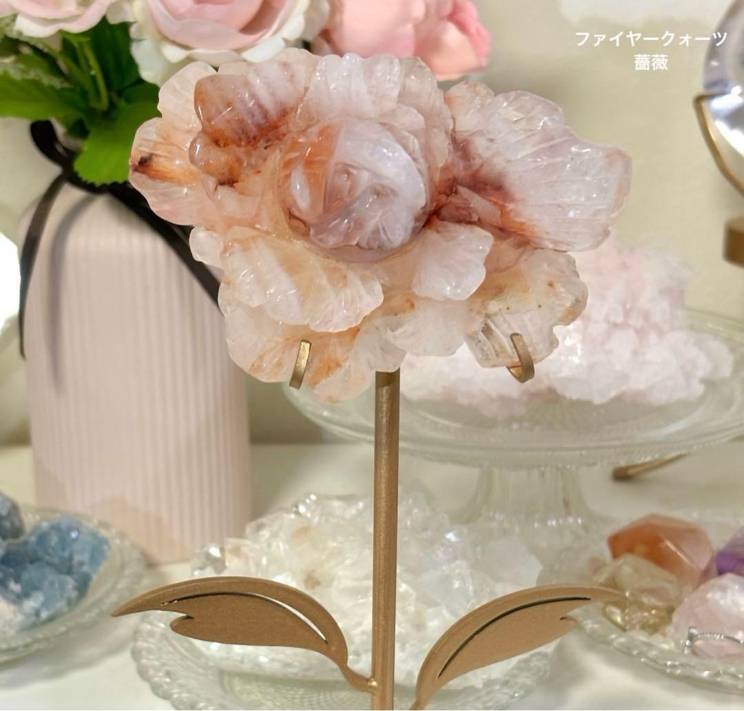 レア　ファイヤークォーツ　BIG薔薇　スタンド付き　ファイアークォーツ