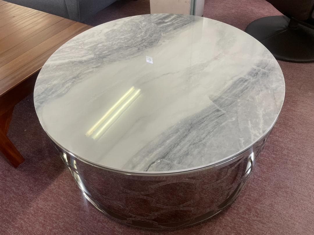大理石風　センターテーブル　ラウンドテーブル　丸　円　テーブル　ホワイト　白