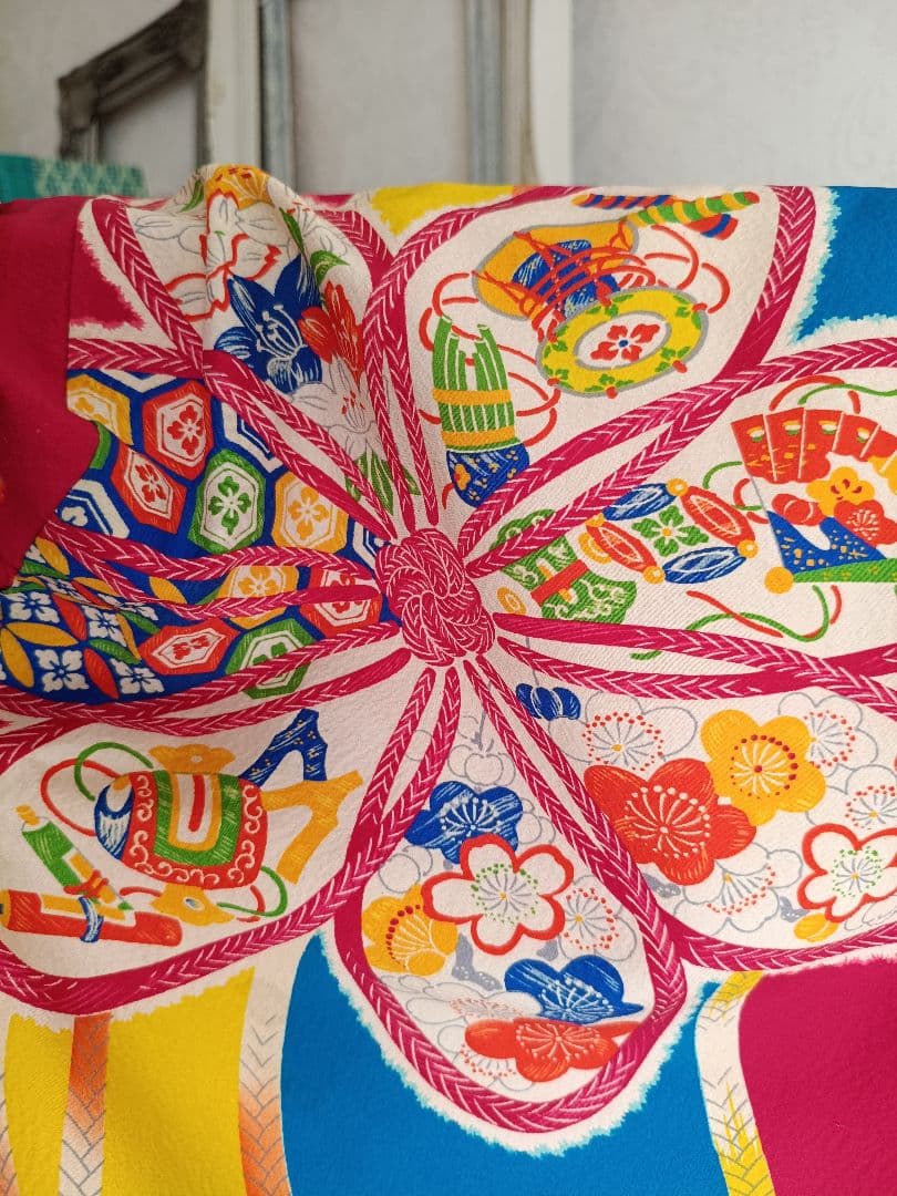 お値下げ中アンティークマゼンダピンクターコイズの着物と作り帯