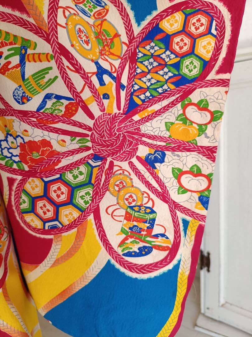 お値下げ中アンティークマゼンダピンクターコイズの着物と作り帯