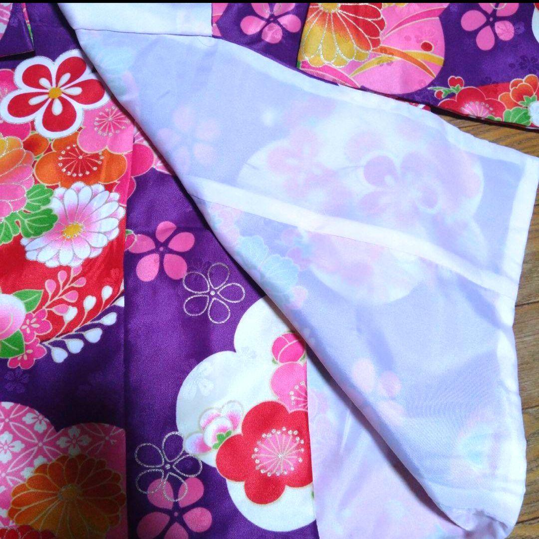 美品★3歳★白い被布＆紫花着物＆白草履小物