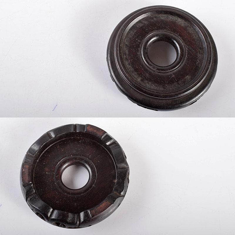 中国　堆緑　堆黄　蓋瓶　唐木台付　G　R5812