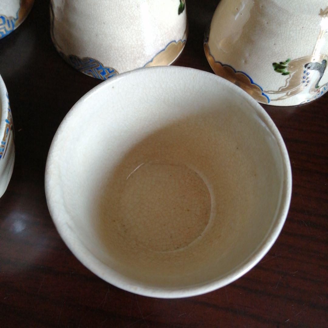 京焼　永楽善五郎　仁清写立鶴煎茶碗　10客　明治～昭和初期