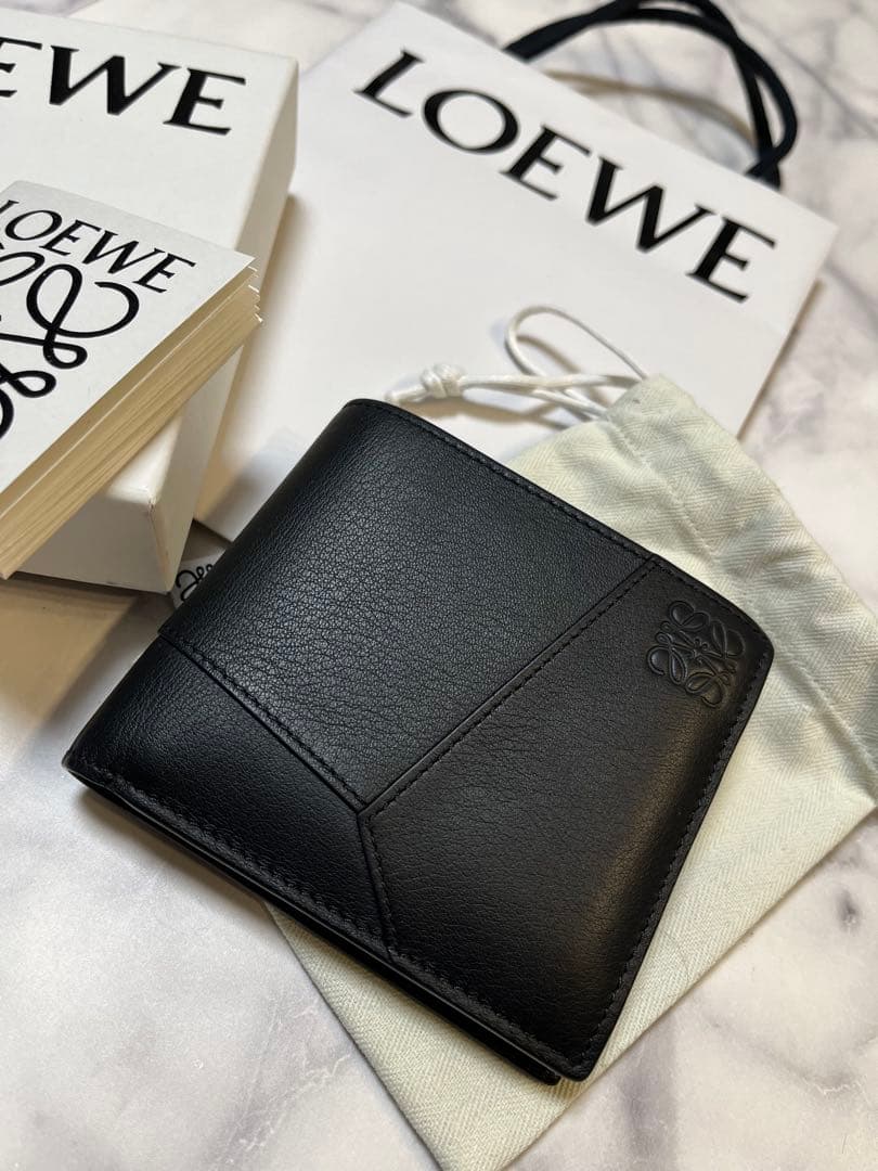ロエベ 折り財布 パズル アナグラム ロゴ ブラック バイフォールド