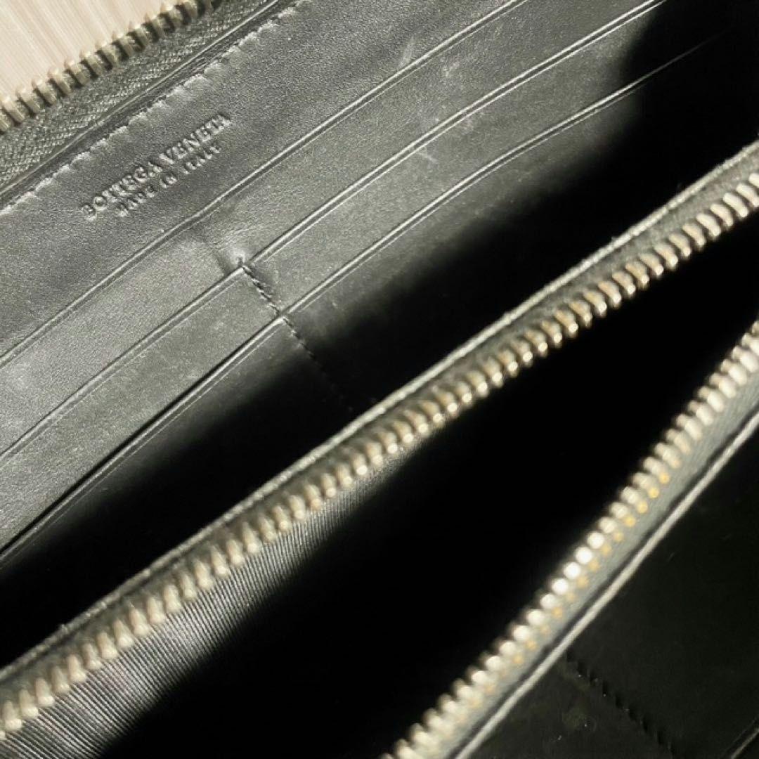 BottegaVenetaボッテガ・黒長財布イントレチャート・ラウンドファスナー