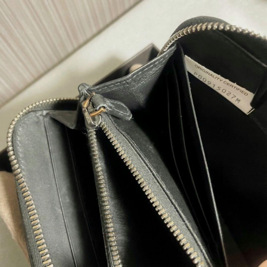 BottegaVenetaボッテガ・黒長財布イントレチャート・ラウンドファスナー