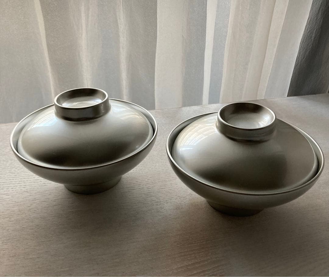 【新品・未使用】漆遊　シルバー蓋付汁椀　(4客セット)