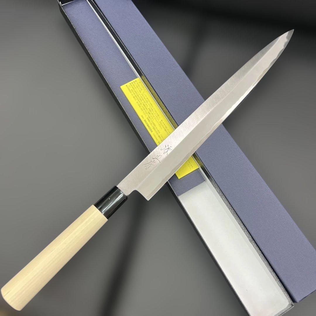 ★新品送料込★源正房はがね鍛造刺身包丁300mm尺右片刃裏押し加工化粧箱入り