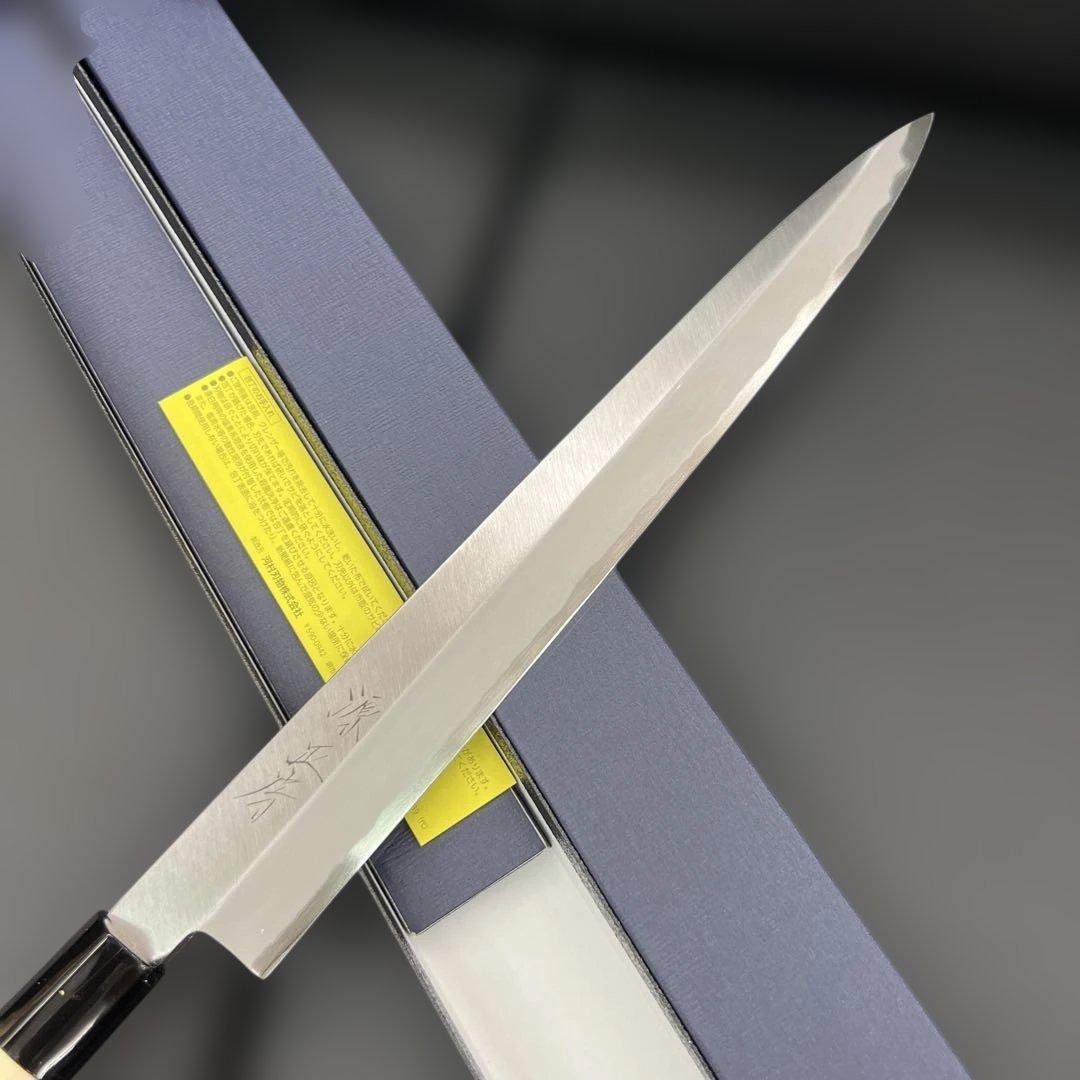 ★新品送料込★源正房はがね鍛造刺身包丁300mm尺右片刃裏押し加工化粧箱入り
