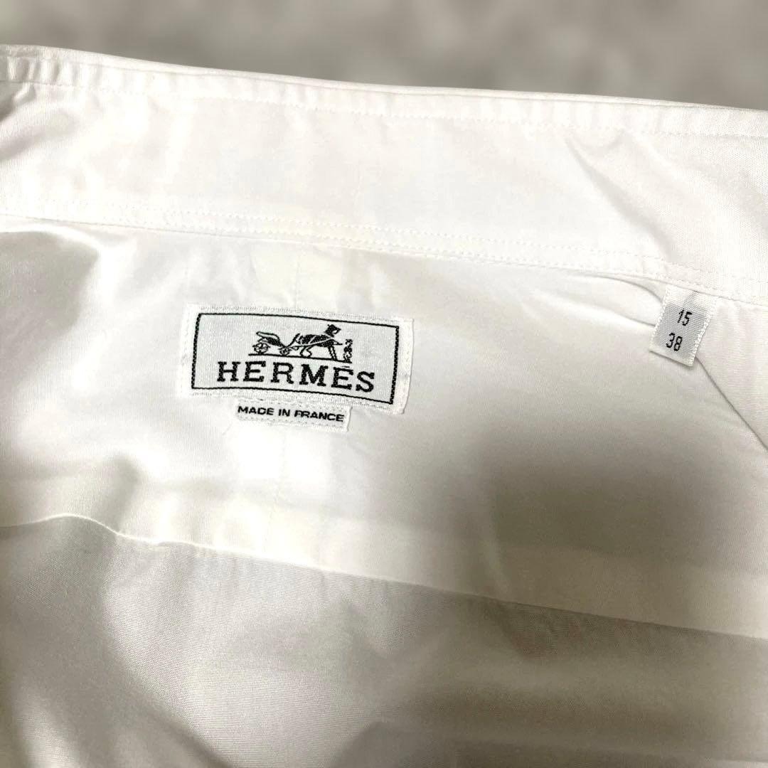 HERMES 白シャツ.セリエボタン★38.M.フランス製.クリーニング済