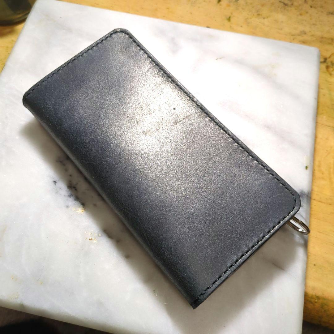 オイルヌメ革 トラッカーウォレット ハンドメイド 長財布 ロングウォレット 黒