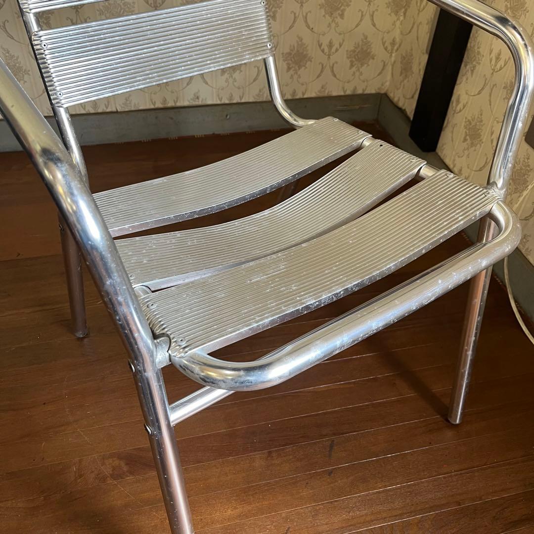 【インダストリアル】① アルミフレーム アームチェア カフェチェア 椅子 古家具