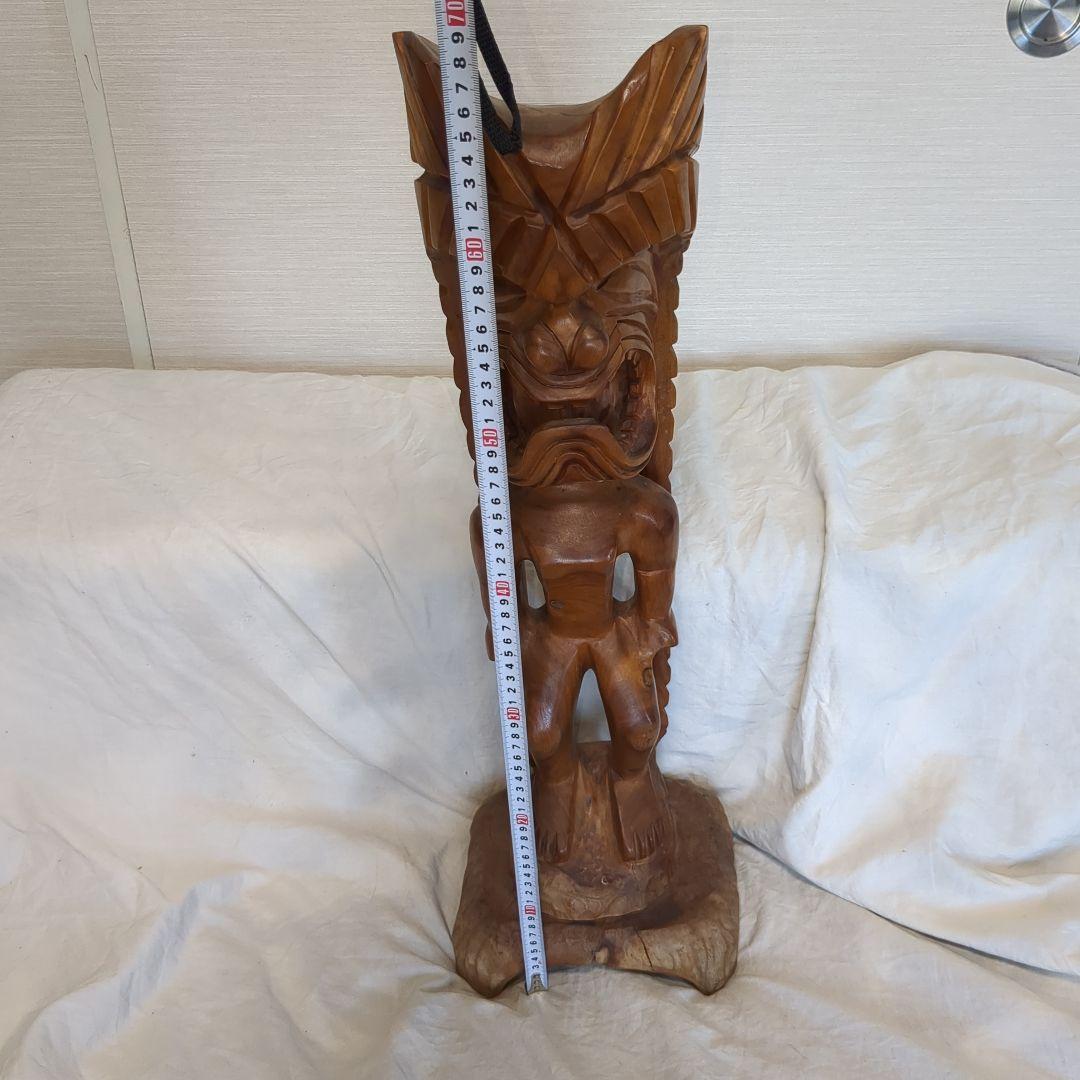 ハワイ　木彫りティキ像　特大サイズ67cm 80年代製　レトロ雑貨