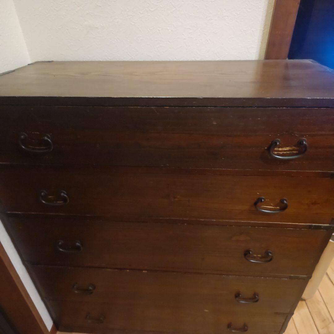 明治時代の木製箪笥 5段 ダークブラウン