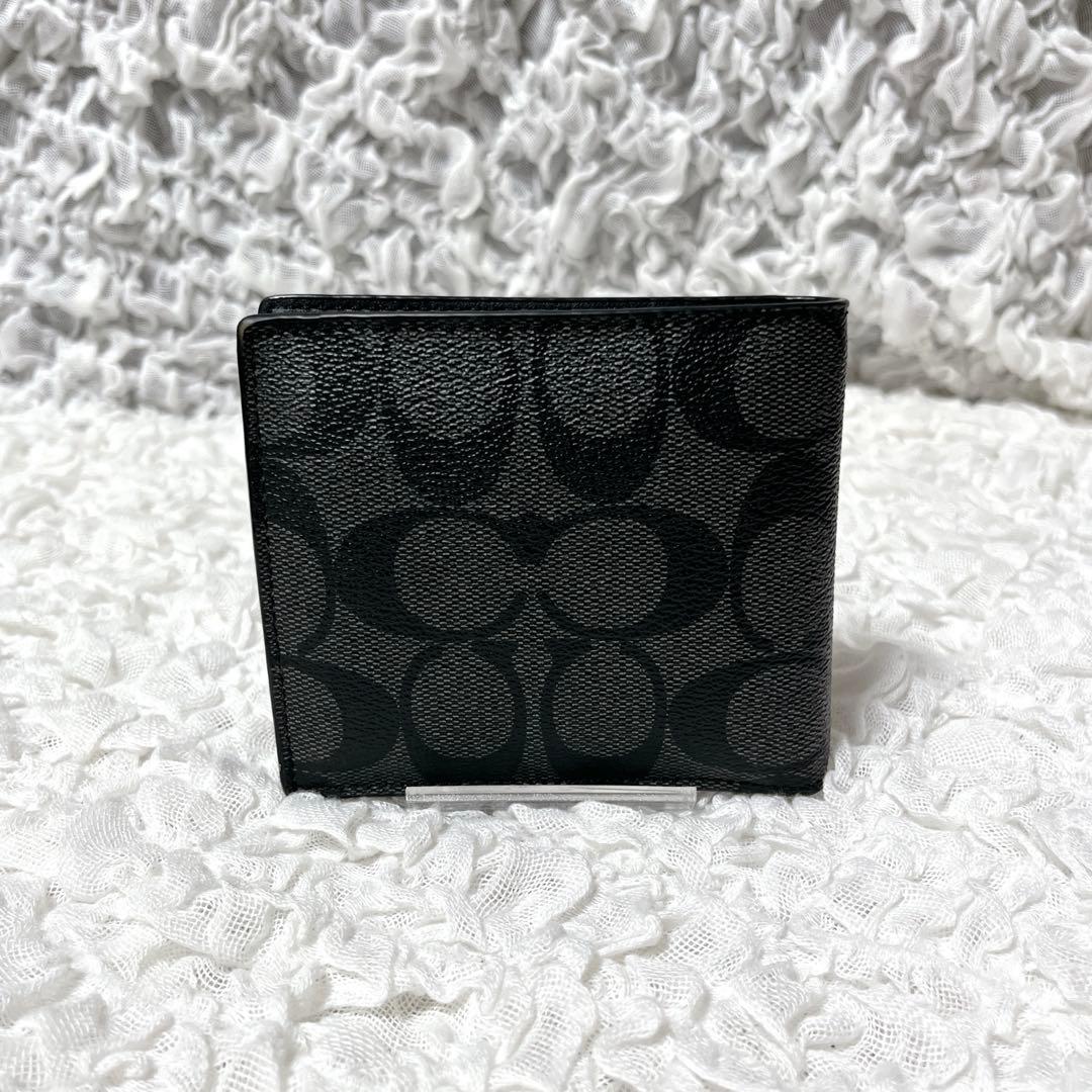 未使用級✨コーチ　シグネチャー　二つ折り財布　レザー　グレー　コンパクト　小銭