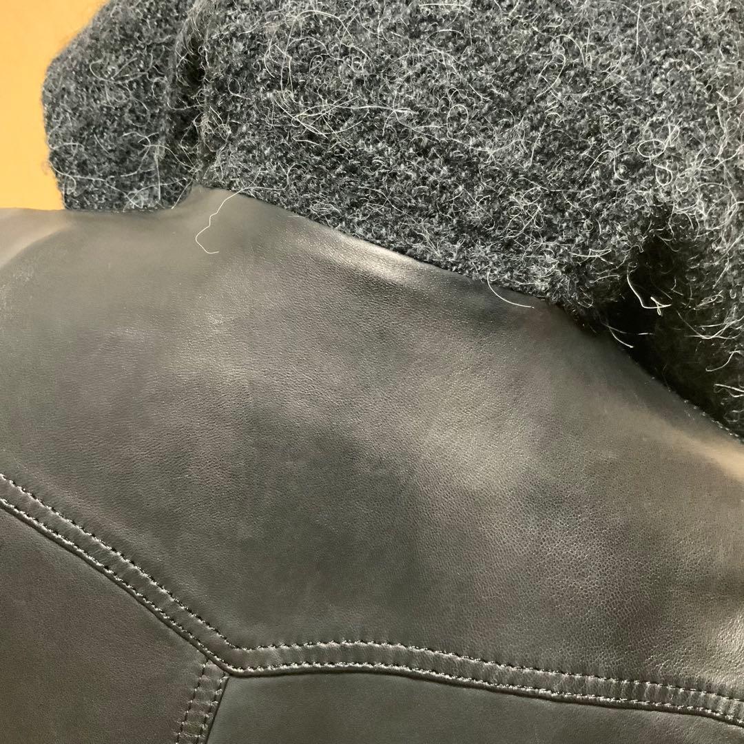 Delan デラン 黒レザージャケット フード セーターのような裏地 イタリア製