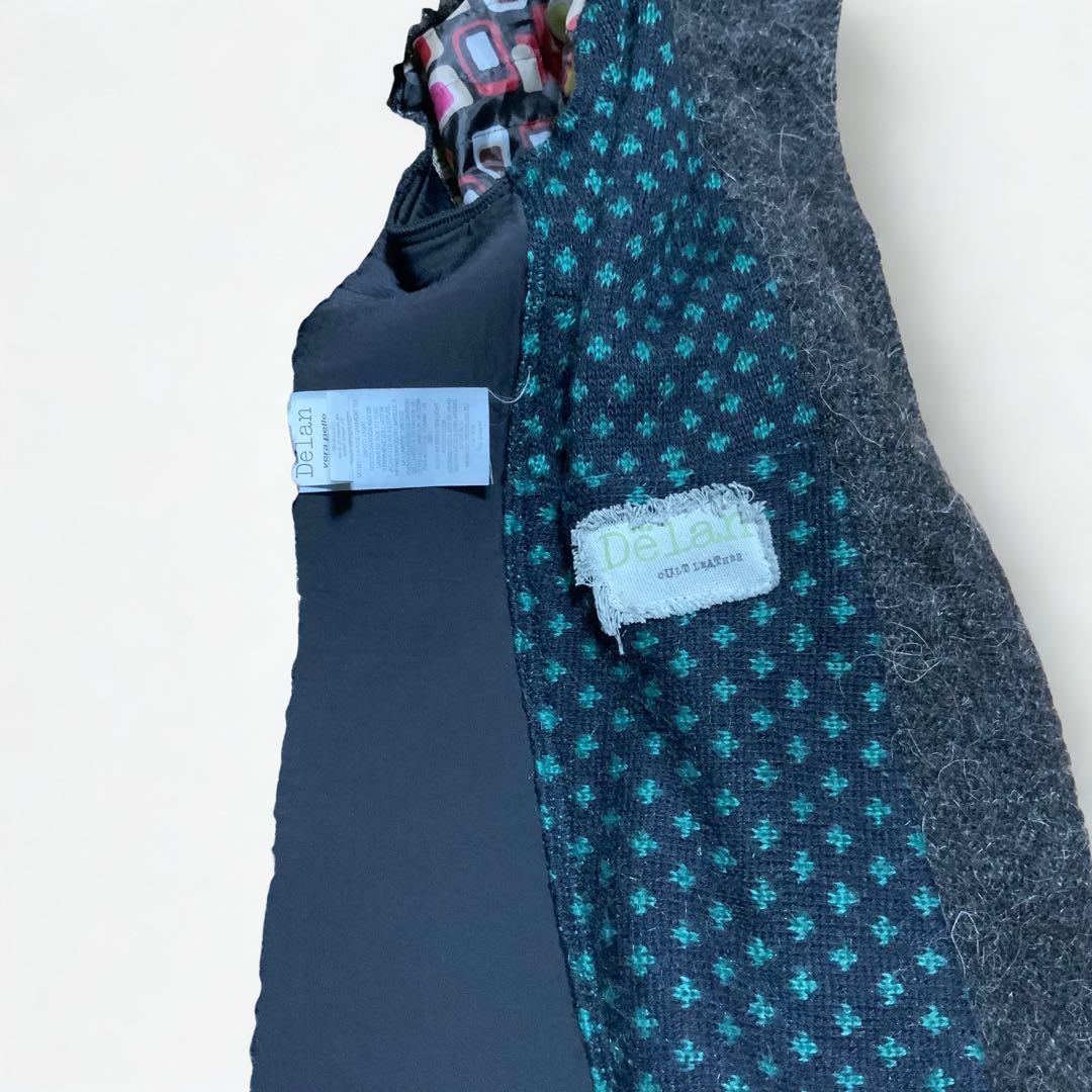 Delan デラン 黒レザージャケット フード セーターのような裏地 イタリア製