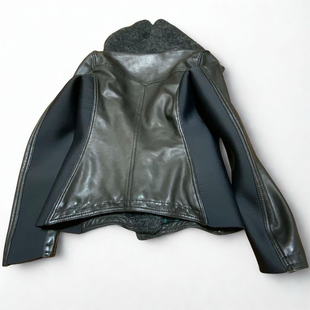 Delan デラン 黒レザージャケット フード セーターのような裏地 イタリア製