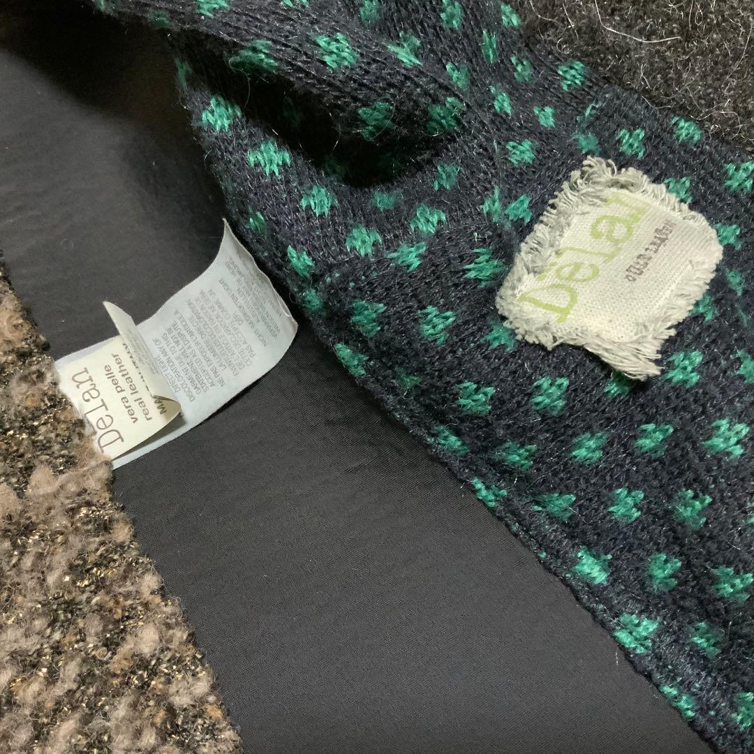 Delan デラン 黒レザージャケット フード セーターのような裏地 イタリア製