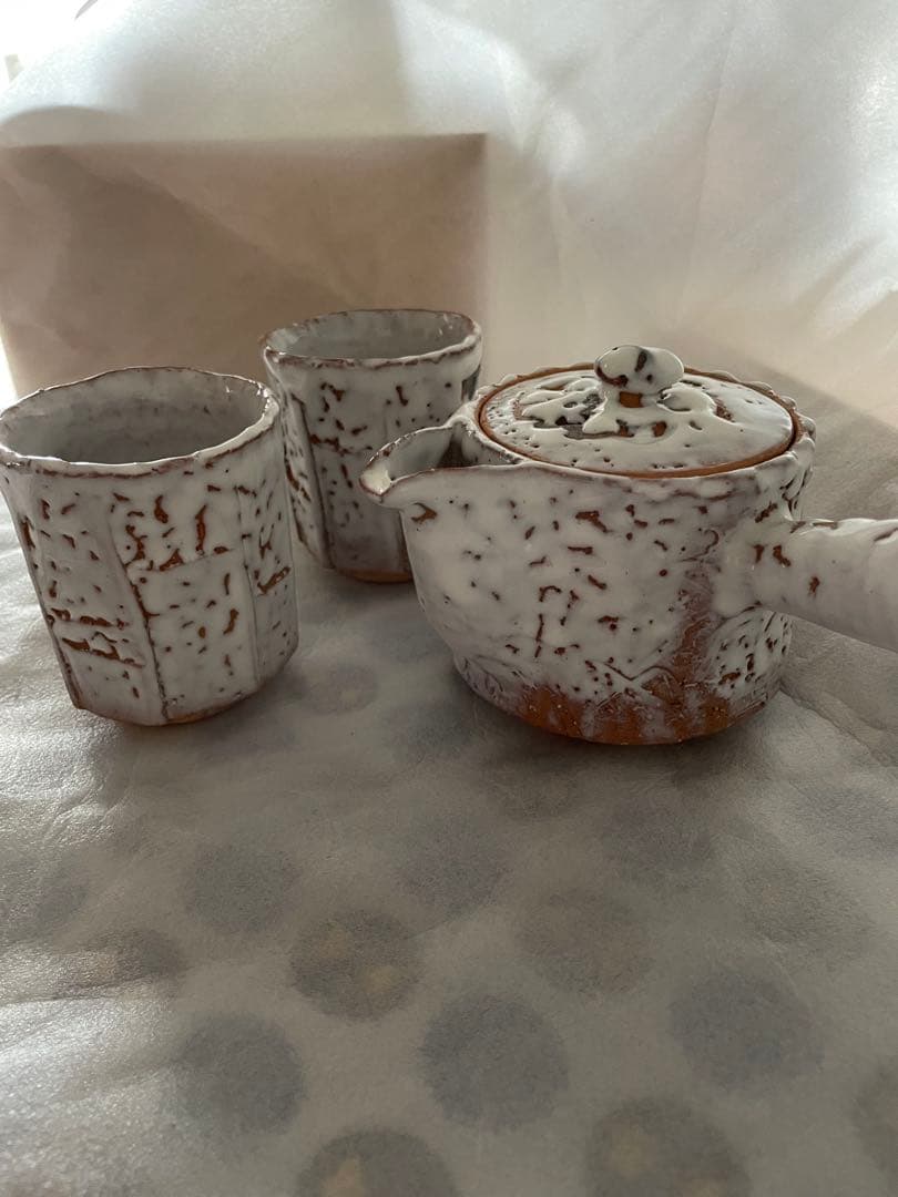 萩焼き　渋谷泥詩　子茶器　　　北浜山 急須・湯呑みセット　　供箱付
