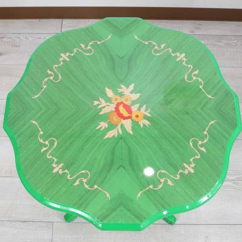 ティーテーブル イタリア グリーン 象嵌 カフェテーブル