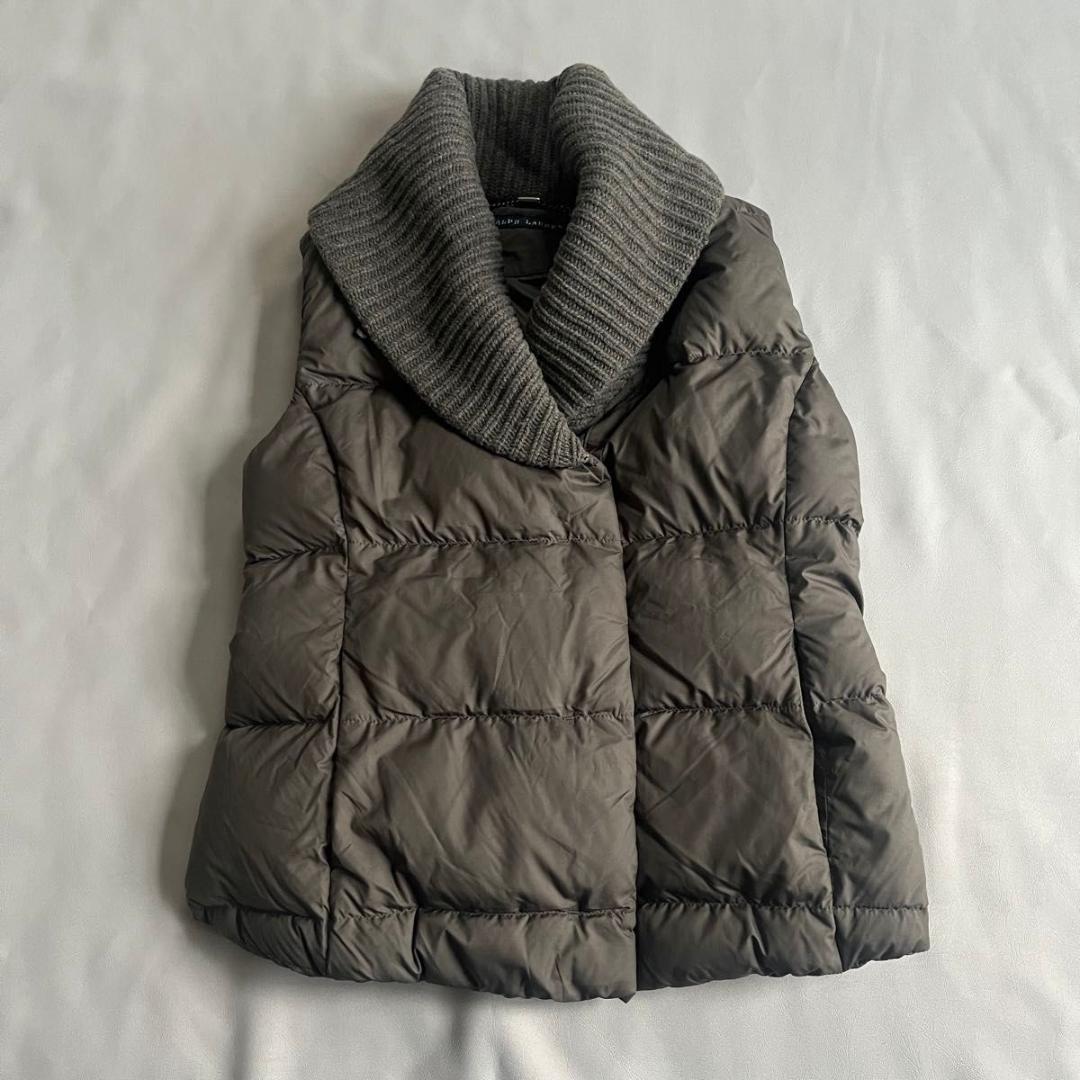 【ラルフローレン】ダウンベスト カシミヤ混　ニット リブ ショールカラー グレー