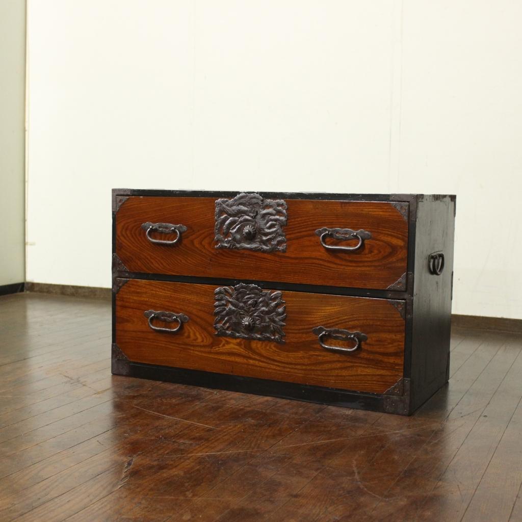 欅材！庄内箪笥！時代箪笥和家具サイドボード古道具古家具和モダンローチェスト古布