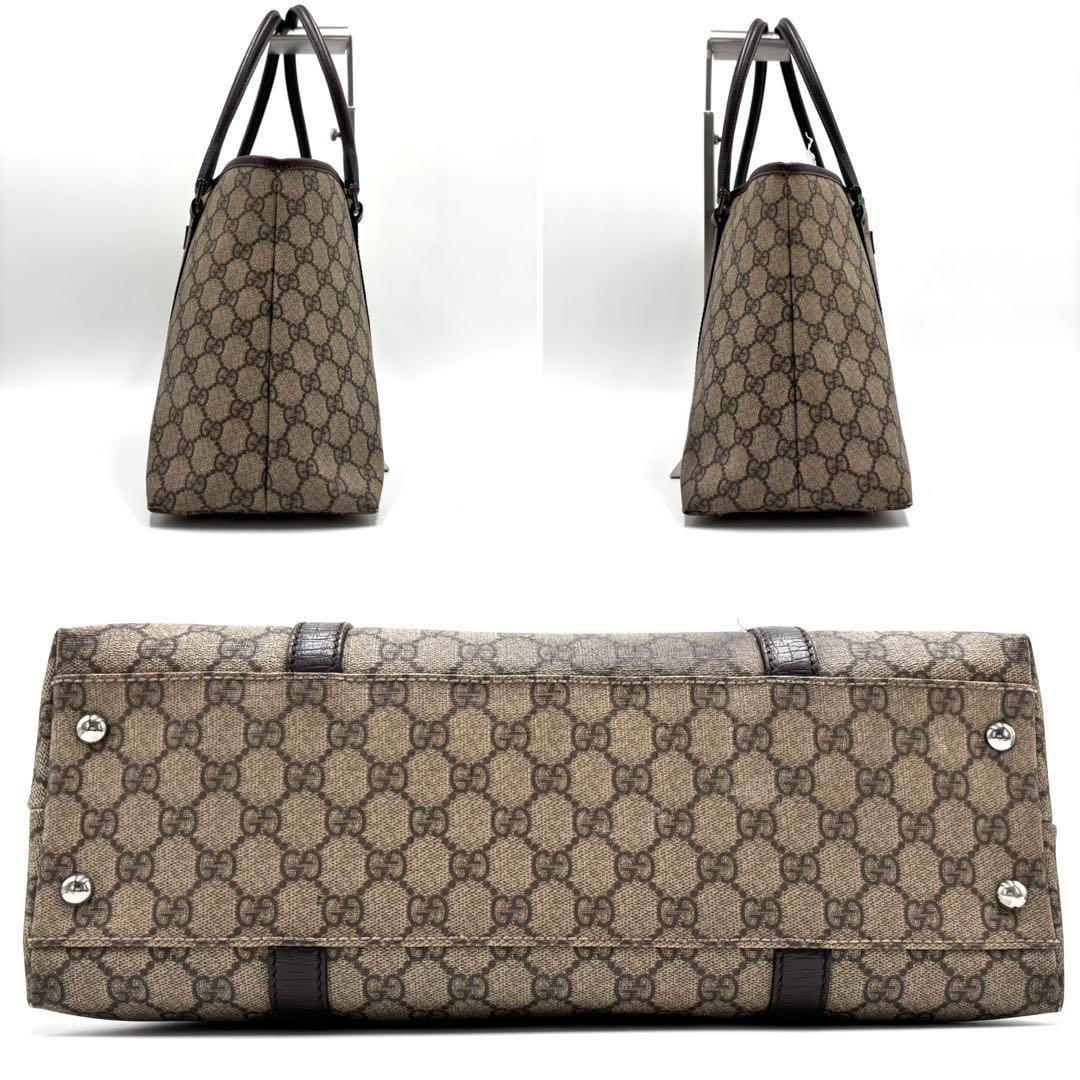 美品 グッチ トートバッグ GG スプリーム ロゴプレート 肩掛け A4可