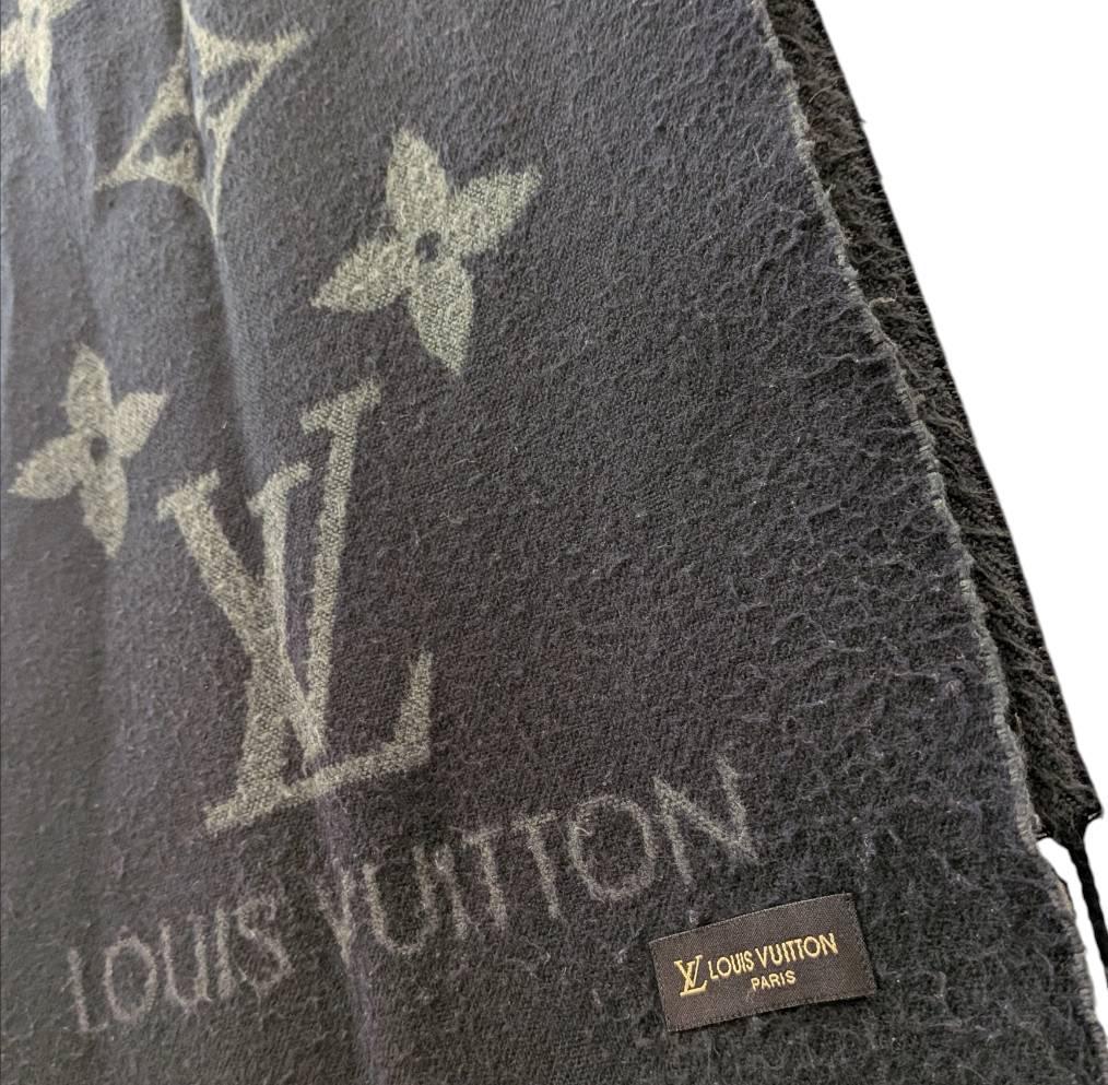 Louis Vuitton ルイヴィトン マフラー ブラック x グレー