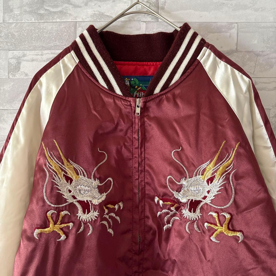 【美品】星姫 スカジャン 鷹 龍 刺繍 和柄 ワインレッド