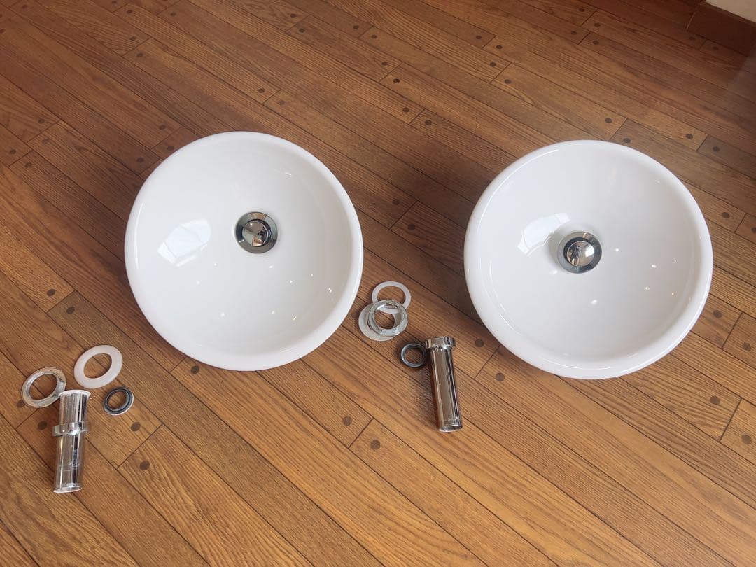ホワイトセラミック洗面ボウル2個セット