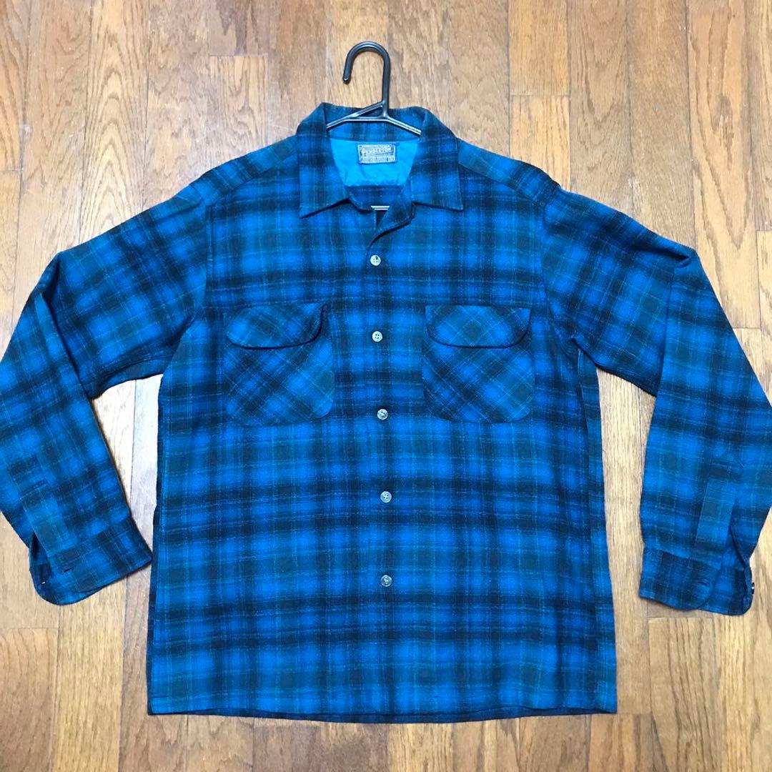 ②PENDLETON ボードシャツ　50s ブルー　オンブレ　Mサイズ FJ