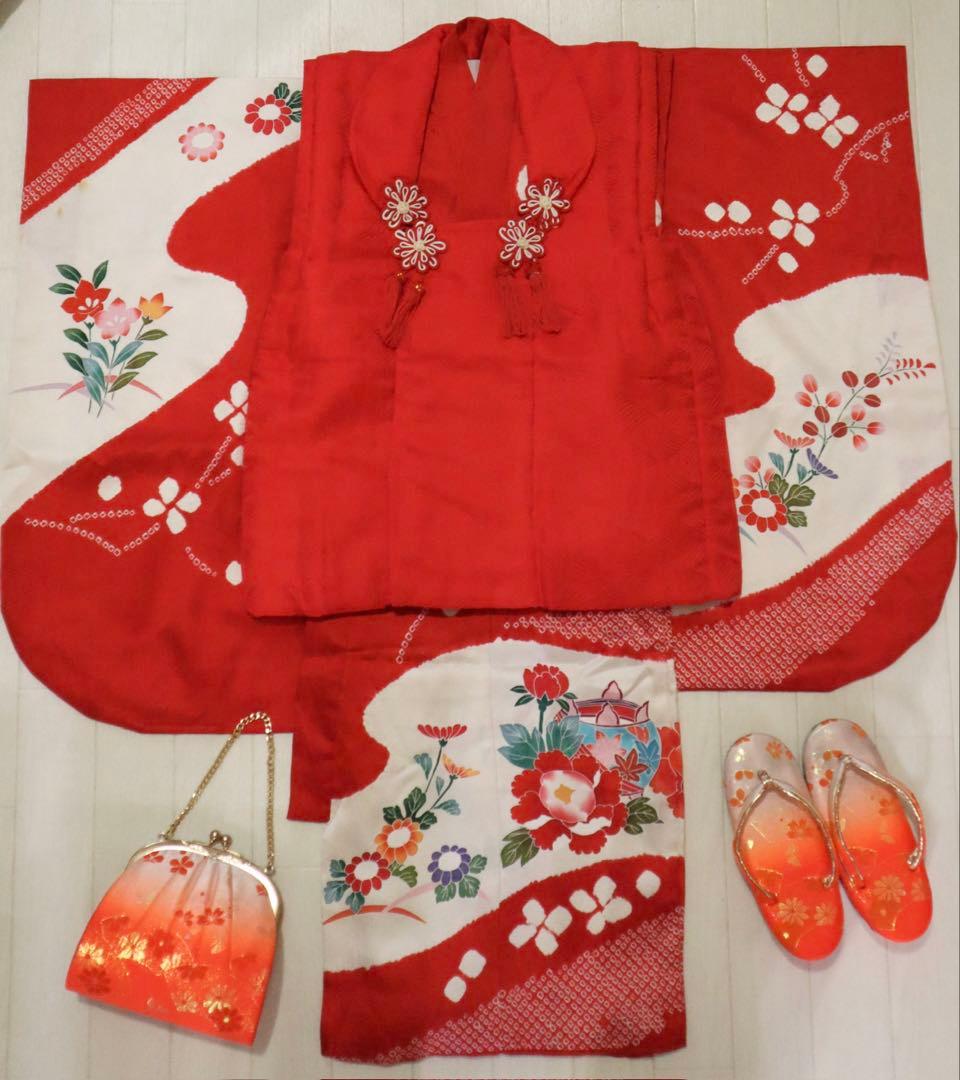 ★のりおん★ 七五三　正絹　絞り　着物　被布　3歳　フルセット