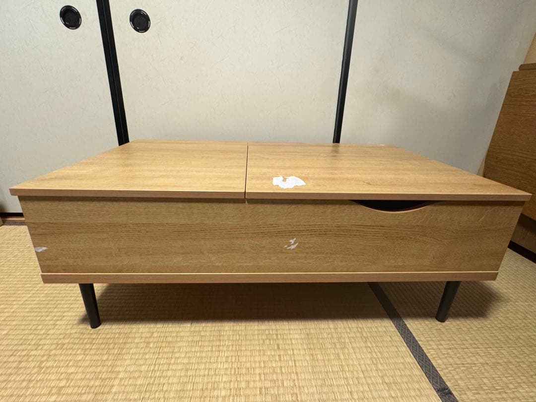 ニトリ　昇降リビングテーブル　リフティ　化粧シート剥がれあり