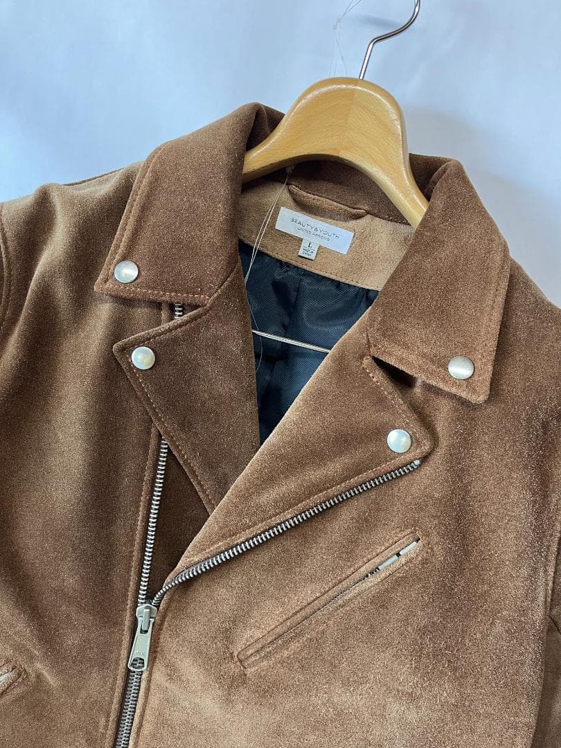 綺麗 ビューティー＆ユース スエードレザー ダブル ライダースジャケット 茶 L