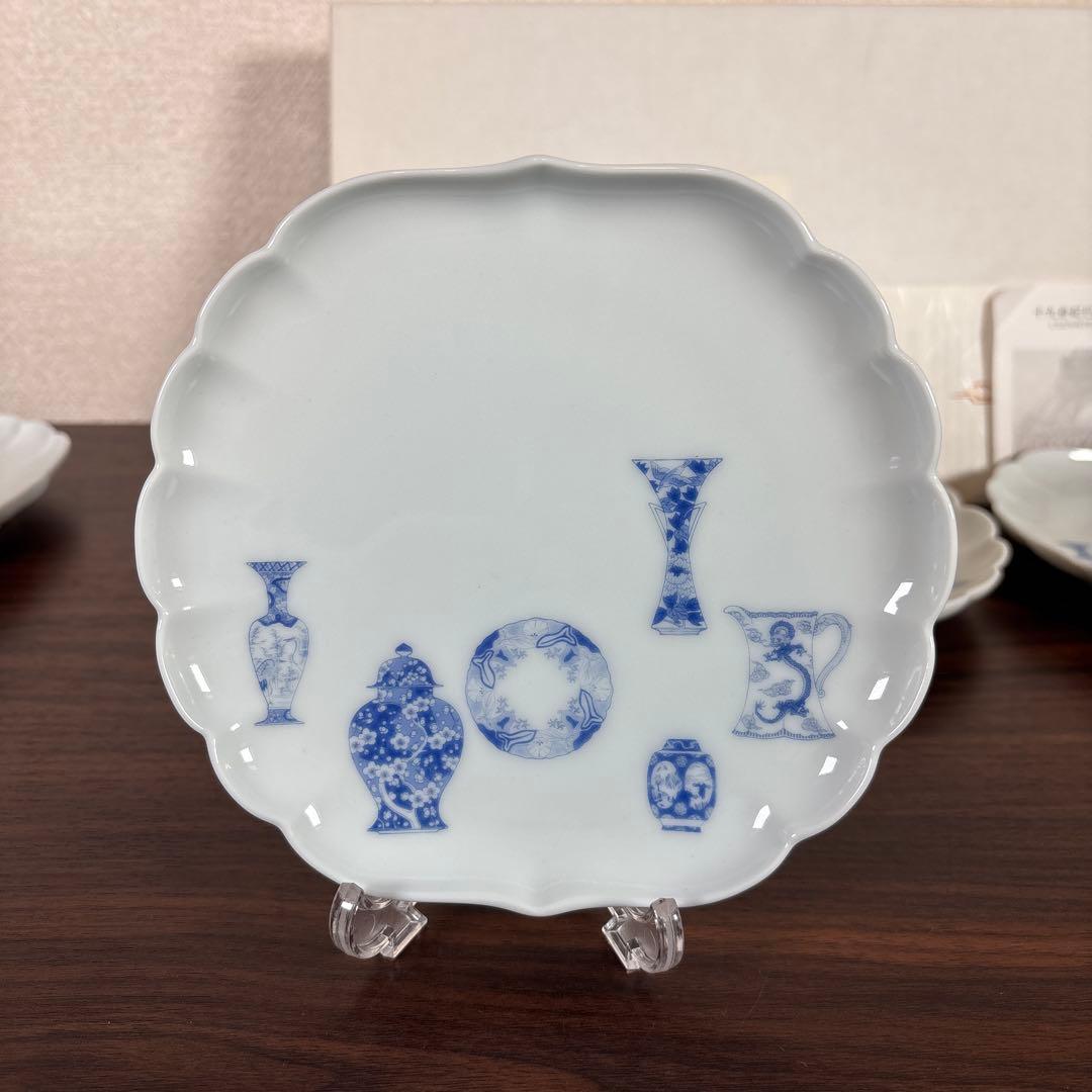 【未使用】深川製磁 ブルーチャイナ 菊中 サービス揃 5枚