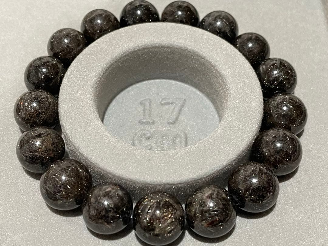ブラックプラチナルチルクォーツ12.5mm級ブレスレット(ヘマタイト共生)
