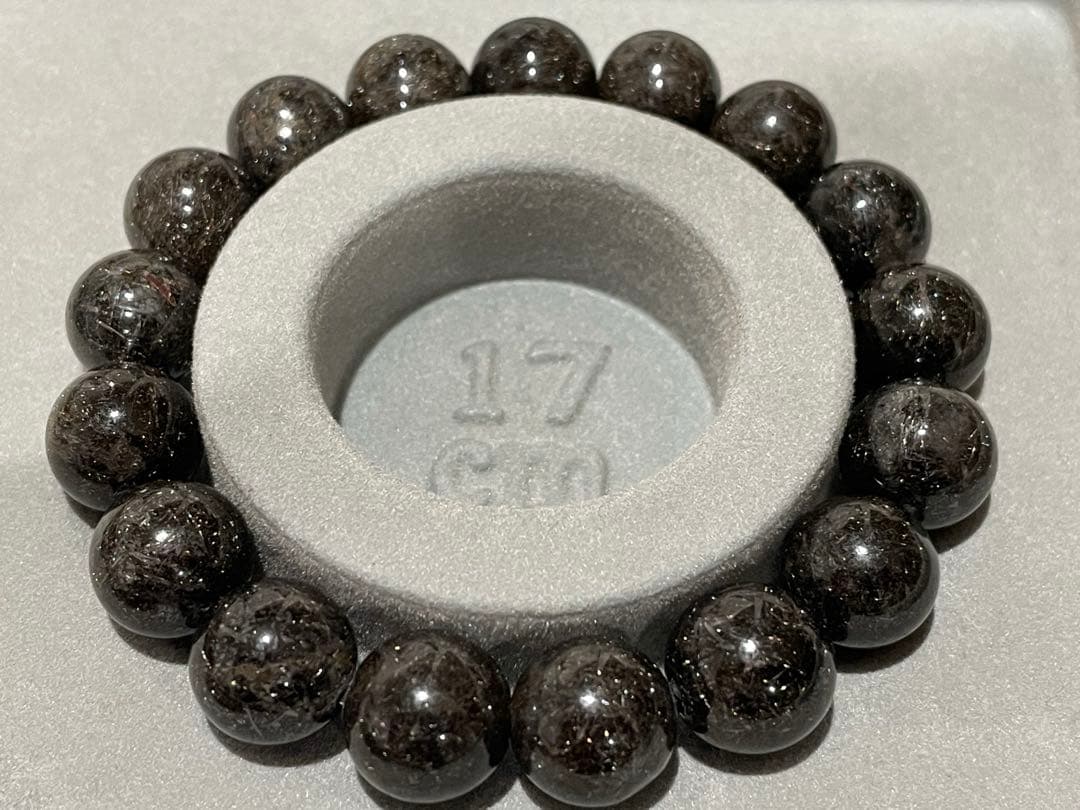 ブラックプラチナルチルクォーツ12.5mm級ブレスレット(ヘマタイト共生)
