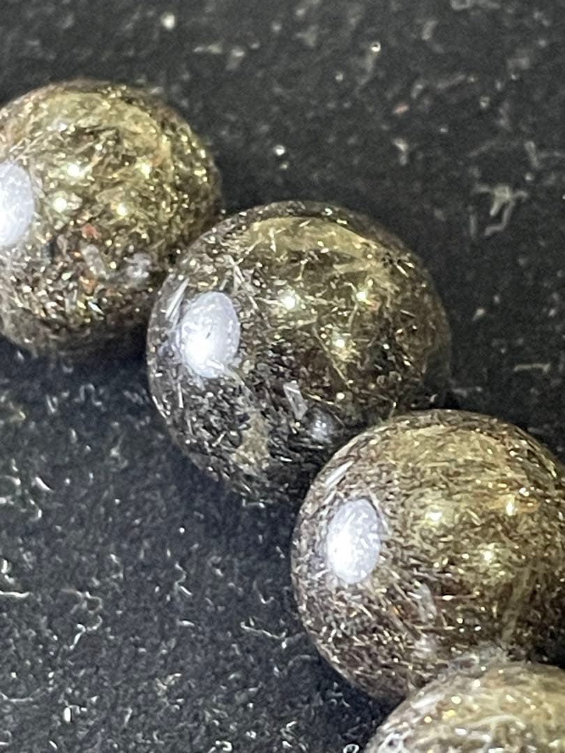 ブラックプラチナルチルクォーツ12.5mm級ブレスレット(ヘマタイト共生)